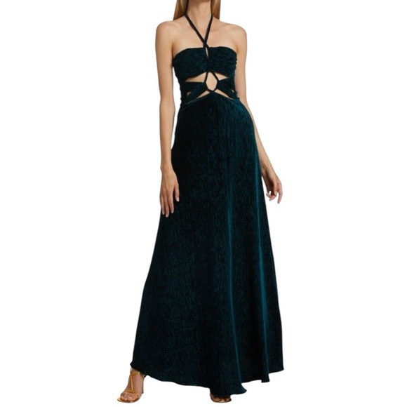 PATBO - NWT Textured Velvet Lace-Up Cut Out Maxi Dress Sz 4 - Picture 1 of 13